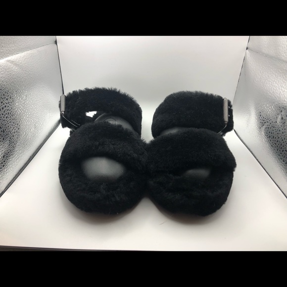Ugg black double strap shearling slippers size womens 8 - Picture 4 of 9